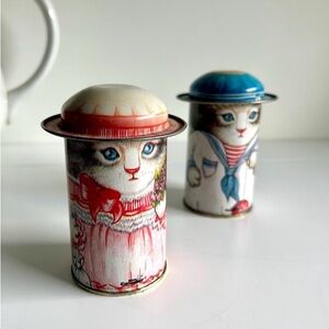 Vintage Cat-Themed Tin Containers